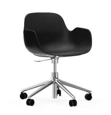 NORMANN COPENHAGEN krzesło na kółkach z regulacją wysokości z podłokietnikami FORM SWIVEL 5W aluminium/czarne