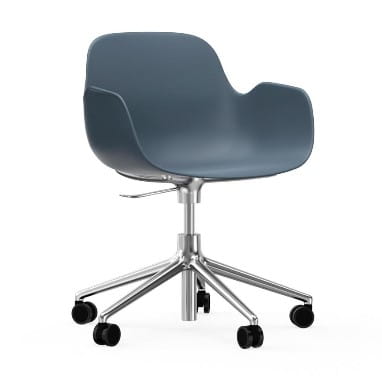 NORMANN COPENHAGEN krzesło na kółkach z regulacją wysokości z podłokietnikami FORM SWIVEL 5W aluminium/niebieskie