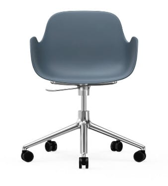 NORMANN COPENHAGEN krzesło na kółkach z regulacją wysokości z podłokietnikami FORM SWIVEL 5W aluminium/niebieskie