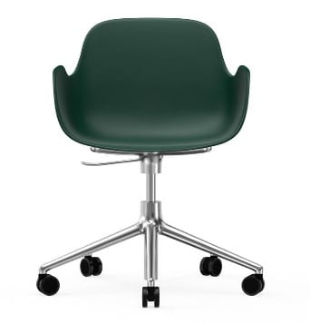 NORMANN COPENHAGEN krzesło na kółkach z regulacją wysokości z podłokietnikami FORM SWIVEL 5W aluminium/zielone
