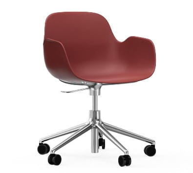 NORMANN COPENHAGEN krzesło na kółkach z regulacją wysokości z podłokietnikami FORM SWIVEL 5W aluminium/czerwone