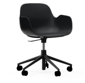 NORMANN COPENHAGEN krzesło na kółkach z regulacją wysokości z podłokietnikami FORM SWIVEL 5W czarne aluminium / czarne