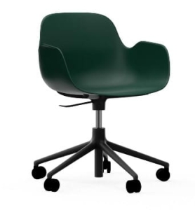 NORMANN COPENHAGEN krzesło na kółkach z regulacją wysokości z podłokietnikami FORM SWIVEL 5W czarne aluminium / zielone
