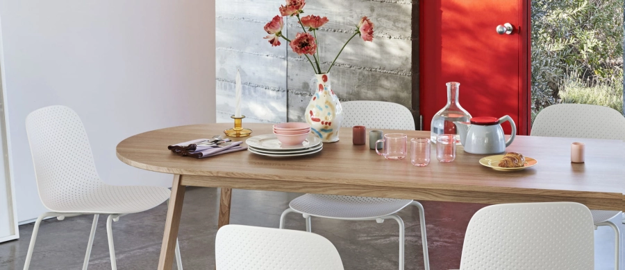 13Eighty Chair chalk white shell grey white steel base_Triangle Leg Table_Jessica Hans Vase Miro.jpg
