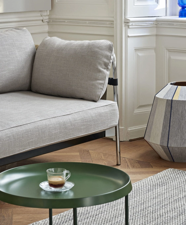 Can 2 seater Roden 04 natural canvas chrome base_Tulou Coffee Table matt green_Bonbon Shade 500 earth tones.jpg