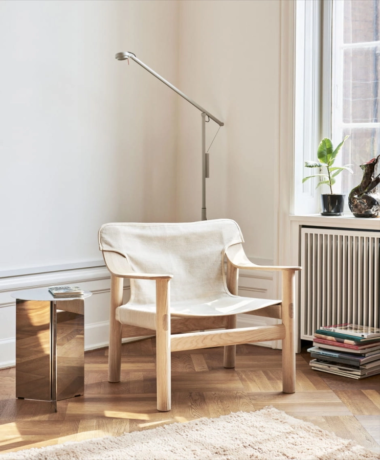 Bernard matt lacquered oak raw canvas cover_Slit Table High mirror_Fifty-Fifty Floor Lamp light grey.jpg