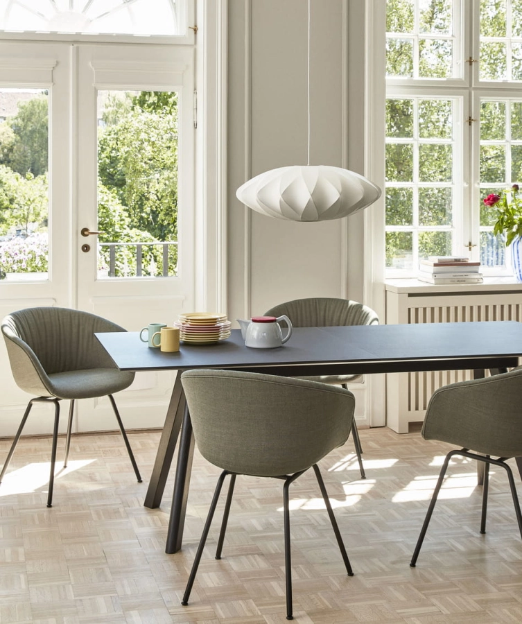 CPH 30 Extendable black lino black frame_AAC 27 Soft Atlas 931 black powder coated base_Nelson Saucer Crisscross Bubble Pendant.jpg