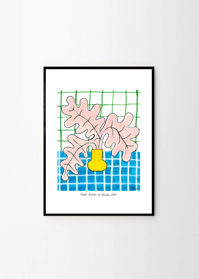 Madelen_Mollard_Pink_Plant_in_Yellow_Vase_Frame_Black_Oak_Low_Res.jpg