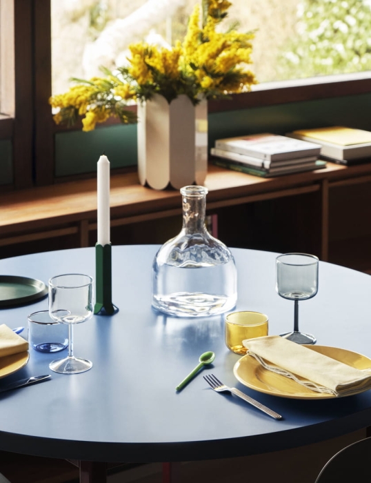Arcs Candleholder L green_Tint Wineglass clear_grey_Tint Glass light yellow with white rim_Tint Glass light blue with red rim.jpg