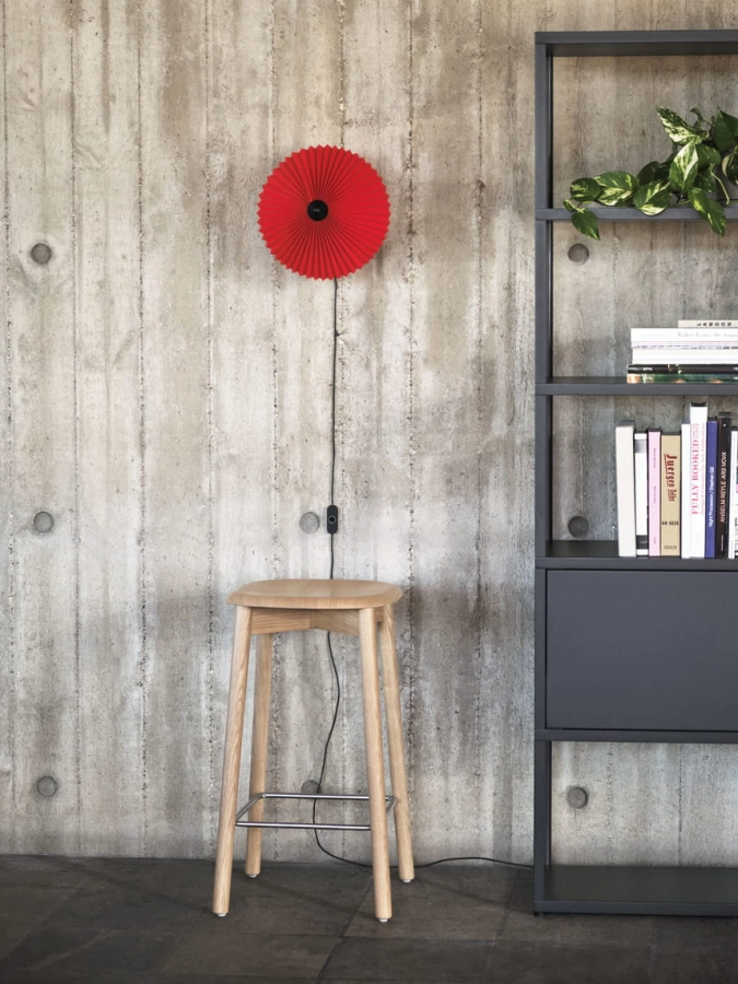 Soft Edge 32 Bar Stool wb lacquer oak_Matin Wall bright red_New Order Comb 502 charcoal.jpg