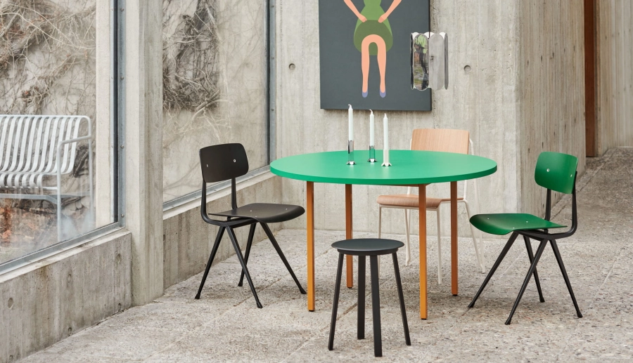 Two-Colour Table dia120 green mint wb lacquer valchromat tabletop ochre powder coated steel_Arcs Shade mirror.jpg