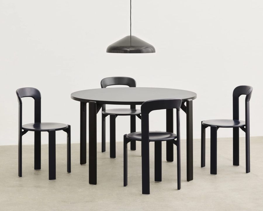 Rey Table vulcano laminate deep black wb lacquer beech_Rey Chair deep blue wb lacquer beech_Pao Steel Pendant 350 soft black.jpg