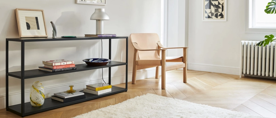 Bernard nature leather cover_wb lacquer oak base_New Order Shelving System charcoal.jpg