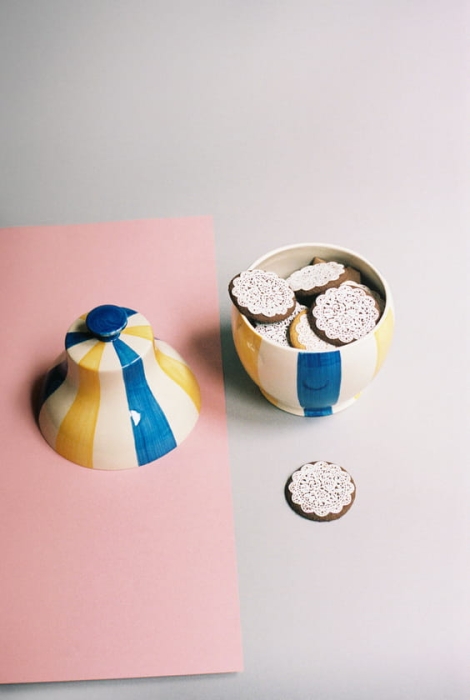 Sobremesa Stripe Cookie Jar blue and yellow.jpg