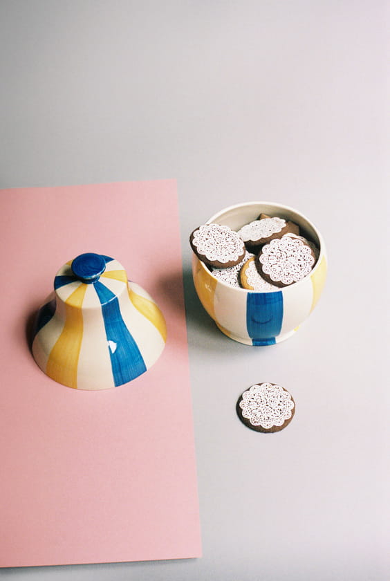 Sobremesa Stripe Cookie Jar blue and yellow.jpg