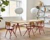 Pyramid Table 02 L250xW85xH74 clear lacquered solid oak tabletop_tomato red frame_Result Armchair wb lacquered oak seat_tomato red frame.jpg