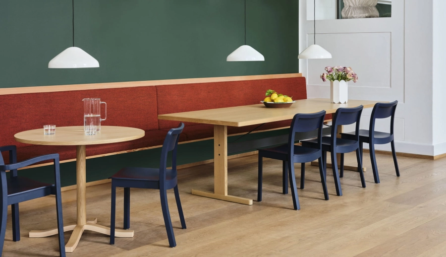 Pastis Table dia90xH74 wb lacquered plywood oak_Passerelle Table_Pastis Chair wb lacquered ash steel blue.jpg