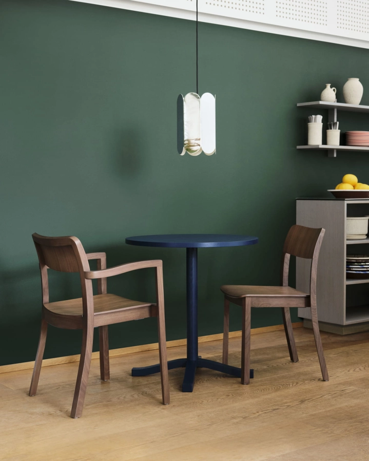 Pastis Table dia70xH74 wb lacquered ash basetabletop steel blue_Pastis Armchair wb lacquered walnut_Arcs Shade mirror.jpg