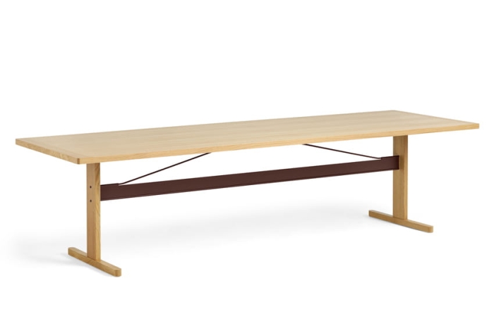 9462201209000_Passerelle Table L300xW95xH74 wb lacquered oak tabletop, frame and edge_burgundy powder coated crossbar.jpg