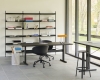 Pier System 103 PS black powder coated steel black anodised profiles_Anagram Table Lamp charred orange_Passerelle black linoleum tabletop ink black crossbar black oak.jpg