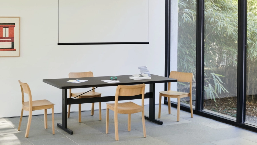 Pastis Armchair and Side Chair wb lacquer oak_Passerelle Table ink black_Factor Linear soft black.jpg