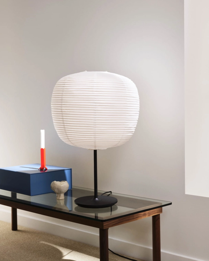 Kofi wb lacquered walnut frame w. clear glass 140x50_Common Rice Paper Shade Peach_Common Table Lamp soft black.jpg