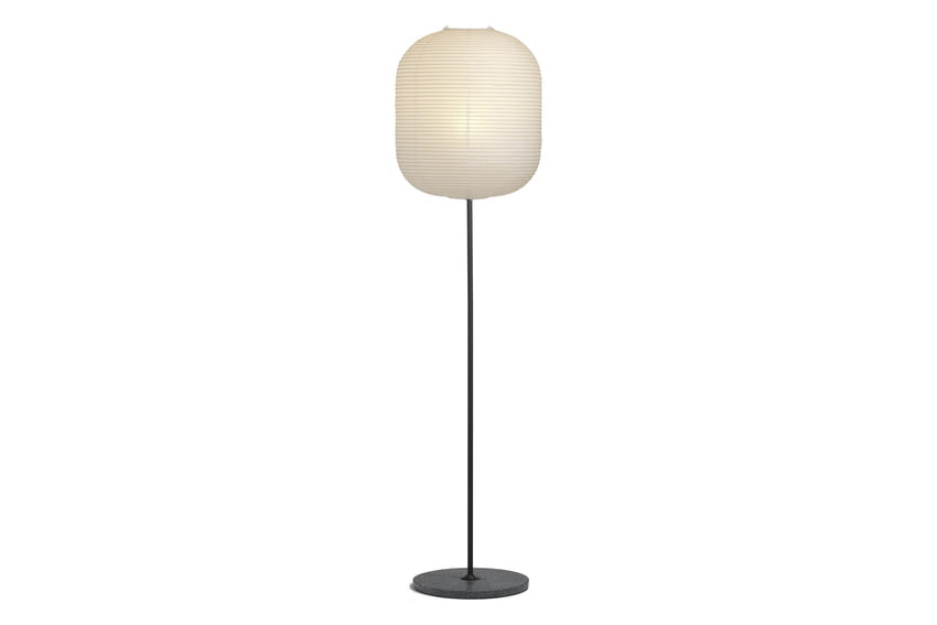 9452152009000_Common Floor Lamp base soft black steel stem and black terrazzo base_Oblong shade on.jpg