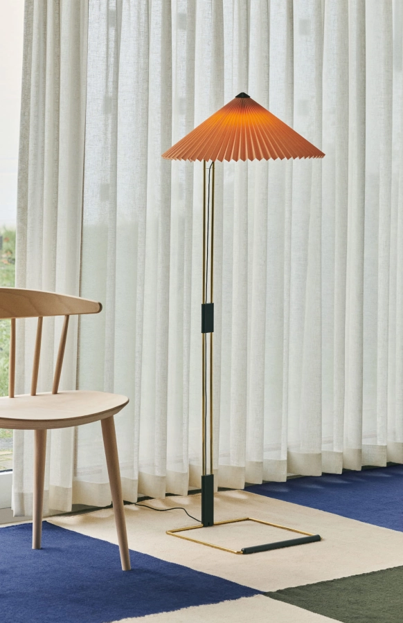 J104 wb lacquer oak_Matin Floor Lamp yellow shade_Ethan Cook Flat Works 200x300 peach green check.jpg