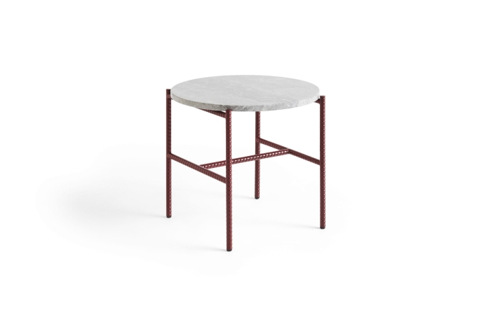 AD130-A390-AK85_Rebar Side Table Ø45xH40.5_grey marble tabletop_barn red powder coated steel.jpg