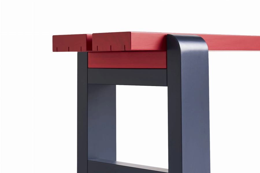 AD127-C953-AN02_Weekday Bench Duo L111 x 23 x H45 cm wine red wb lacquered pinewood  benchtop_steel blue wb lacquered pinewood frame_detail 01.jpg