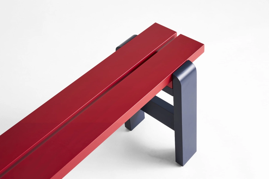 AD127-C953-AN02_Weekday Bench Duo L111 x 23 x H45 cm wine red wb lacquered pinewood  benchtop_steel blue wb lacquered pinewood frame_detail 02.jpg