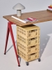HAY Colour Crate M golden yellow_HAY Colour Crate Lid M golden yellow_Pyramid Table 01 clear lacquered oak top_tomato red frame.jpg