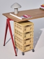 HAY Colour Crate M golden yellow_HAY Colour Crate Lid M golden yellow_Pyramid Table 01 clear lacquered oak top_tomato red frame.jpg