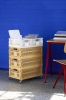 HAY Colour Crate L golden yellow_HAY Colour Crate M off-white_HAY Colour Crate Wheels_Pyramid Table 01 clear lacquered oak top tomato red frame_Result chair wb lacquered oak seat and back.jpg