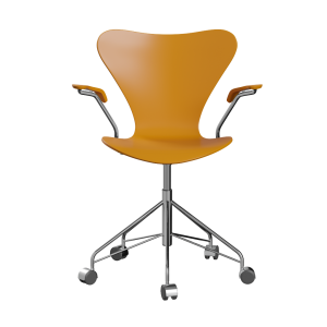 FRITZ HANSEN krzesło obrotowe z podłokietnikami SERIES 7 fornir lakierowany, ciemny żółty