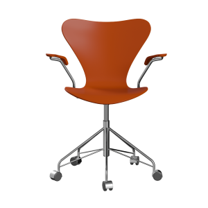 FRITZ HANSEN krzesło obrotowe z podłokietnikami SERIES 7 fornir lakierowany, rajski pomarańcz