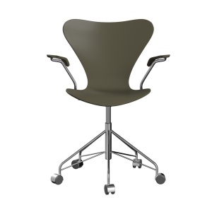 FRITZ HANSEN krzesło obrotowe z podłokietnikami SERIES 7 fornir lakierowany, oliwkowy