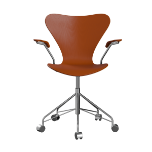 FRITZ HANSEN krzesło obrotowe z podłokietnikami SERIES 7 fornir barwiony, rajski pomarańcz