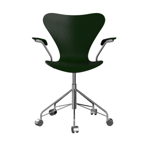 FRITZ HANSEN krzesło obrotowe z podłokietnikami SERIES 7 fornir barwiony, ciemny zielony
