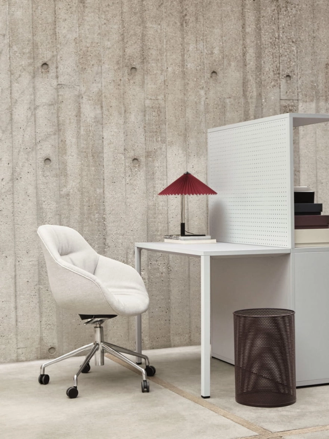 AAC 155 Soft Mode 009 alu tilt swivel base_Matin Table Lamp oxide red shade_Perforated Bin burgundy.jpg