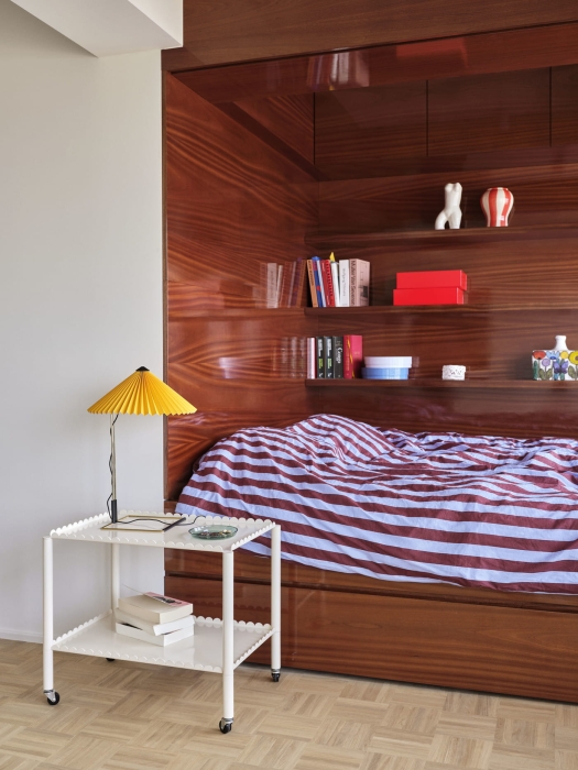 Matin Table Lamp 380 yellow shade_Arcs Trolley Low eggshell_Ete Duvet Cover bordeaux and sky blue.jpg