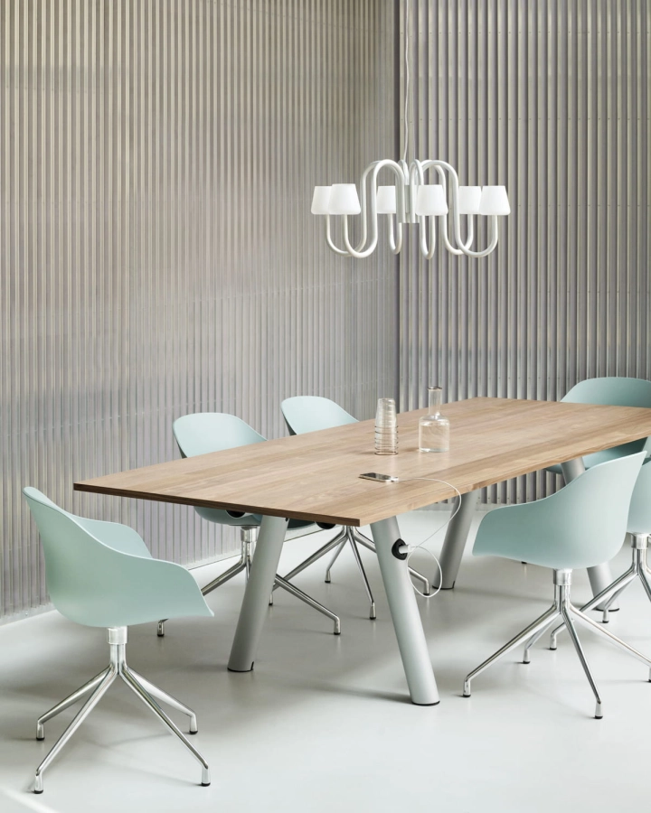 AAC 220 dusty mint 2.0 shell polished 4 star_Boa Table wb lacquered oak tabletop metallic grey powder coated alu frame pa pix_Apollo Chandelier 6 arm.jpg