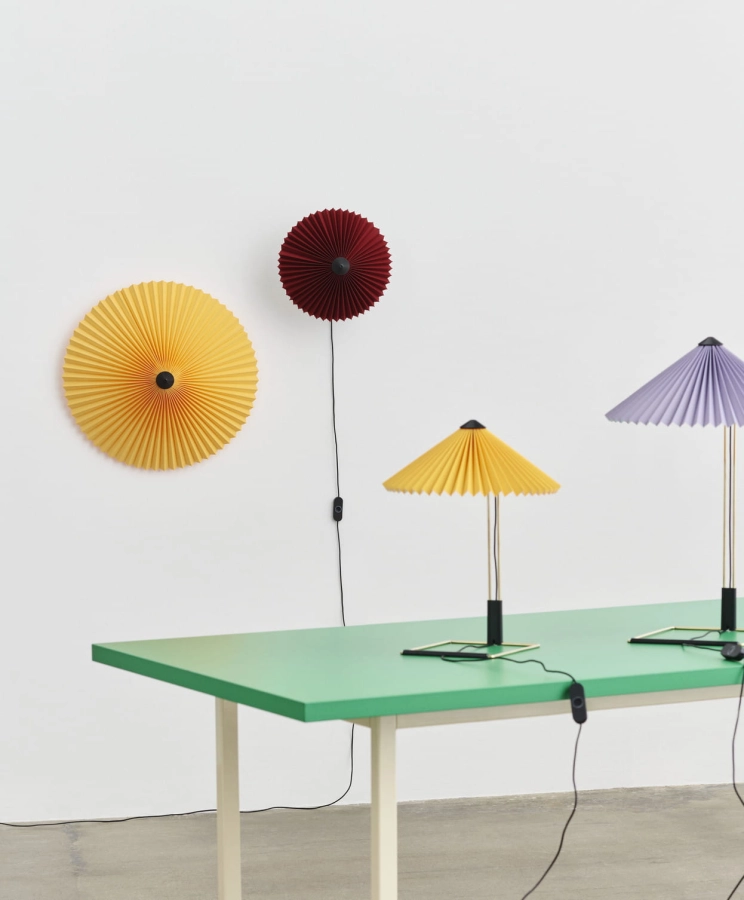 Matin Table Lamp 300 yellow_Matin Wall 300 bright red_Matin Flush Mount 500 yellow.jpg