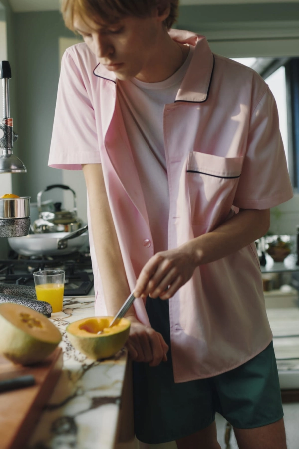 Outline Pyjama SS Shirt soft pink_Outline Pyjama Shorts emerald green.jpg