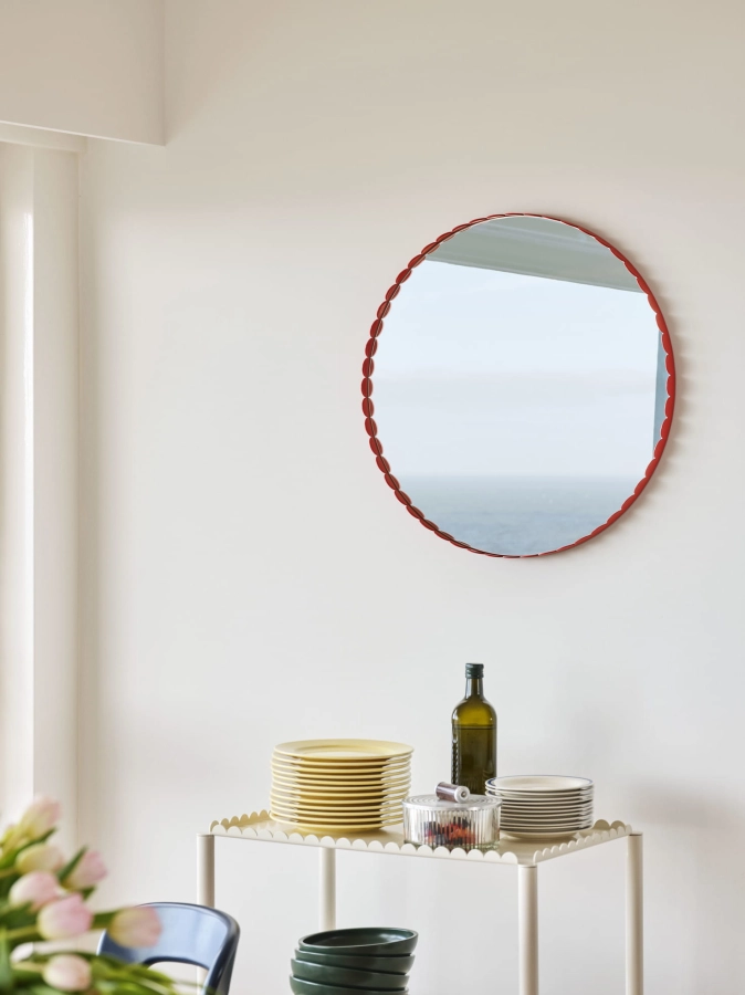 Arcs Mirror Round red_Rainbow Plate M light yellow_Sobremesa Plate 18,5 Set of 2 blue_Arcs Trolley High eggshell.jpg