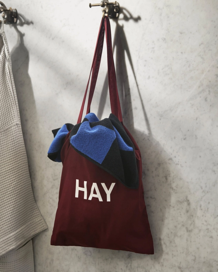 Waffle Bathrobe grey_HAY Tote Bag burgundy_Check Bath Towel cobalt blue.jpg