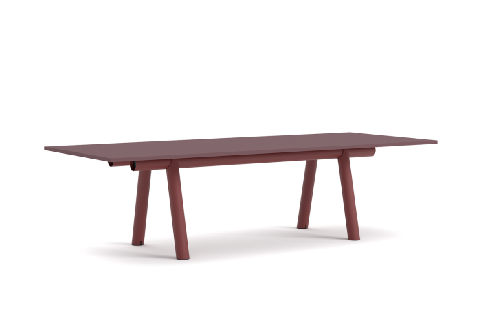 AE108-D395-AN37_Boa Table L280xW110xH75 burgundy linoleum tabletop_barn red powder coated alu frame.png
