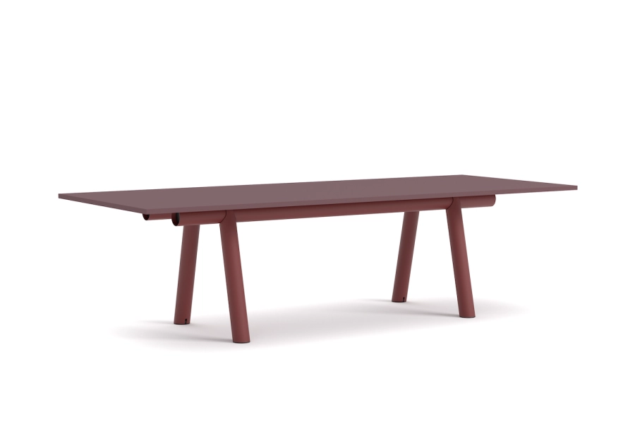 AE108-D395-AN37_Boa Table L280xW110xH75 burgundy linoleum tabletop_barn red powder coated alu frame.png