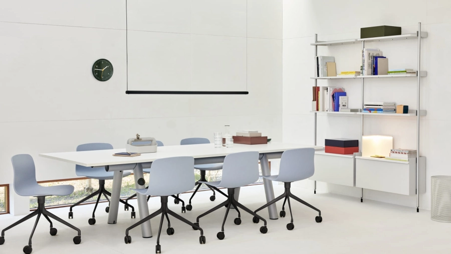 AAC 14 slate blue 2.0 shell black 4 star swivel wheel base_Boa Table white laminate metallic powder coated frame pa frame.jpg