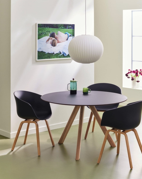 CPH20 Round dia120 black linoleum wb lacquered oak_AAC22 black 2.0 shell wb lacquered oak_Nelson Ball Bubble Pendant M.jpg